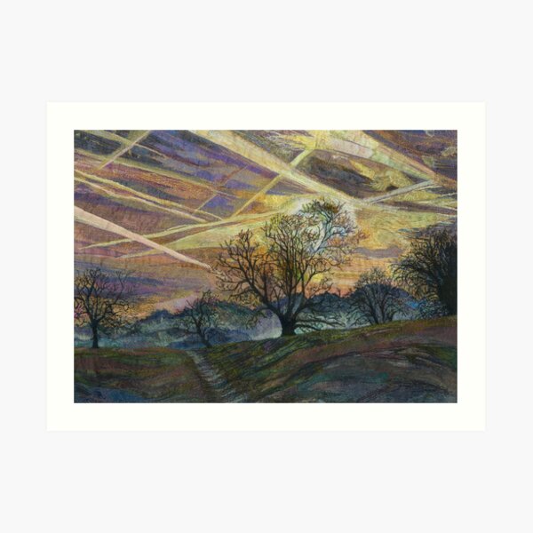 Sky Trails - Dawn Landscape Embroidery - Textile Art Art Print