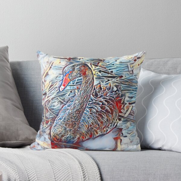 Item preview, Beautiful black swan swimming on rippled lake water at night colorful painting designed and sold by UnlockingDesign.