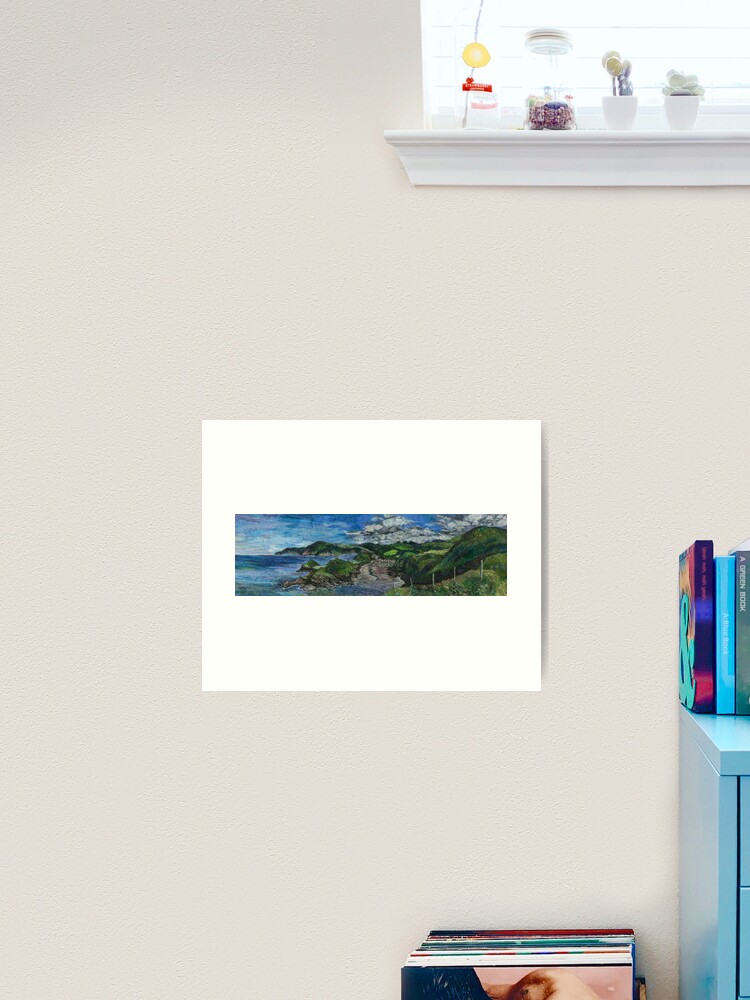 Aperçu 2 sur 3. Impression artistique avec l'œuvre Watermouth Bay, broderie de la côte du North Devon - Art textile créée et vendue par RWTextileArt.