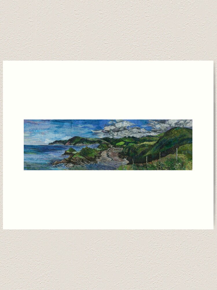 Aperçu 1 sur 3. Impression artistique avec l'œuvre Watermouth Bay, broderie de la côte du North Devon - Art textile créée et vendue par RWTextileArt.
