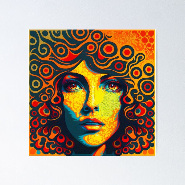 Acrylic newest pouring abstract psychedelic colorful sky girl portrait painting on canvas