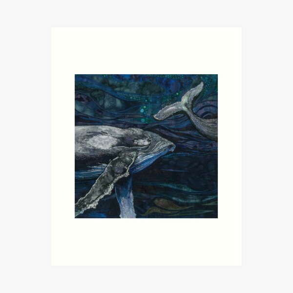 The Deep - Humpback Whales Embroidery - Textile Art Art Print