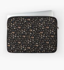 White brown watercolor specks on a black background Laptop Sleeve