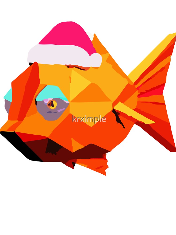 Festive Orange Fish with Big Eyes and Christmas Hat 3D Geometric