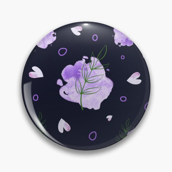 Item preview, Romantic watercolor pattern with violet spots, hearts and dots and green leaves on dark blue designed and sold by Olena Kovalova Design.