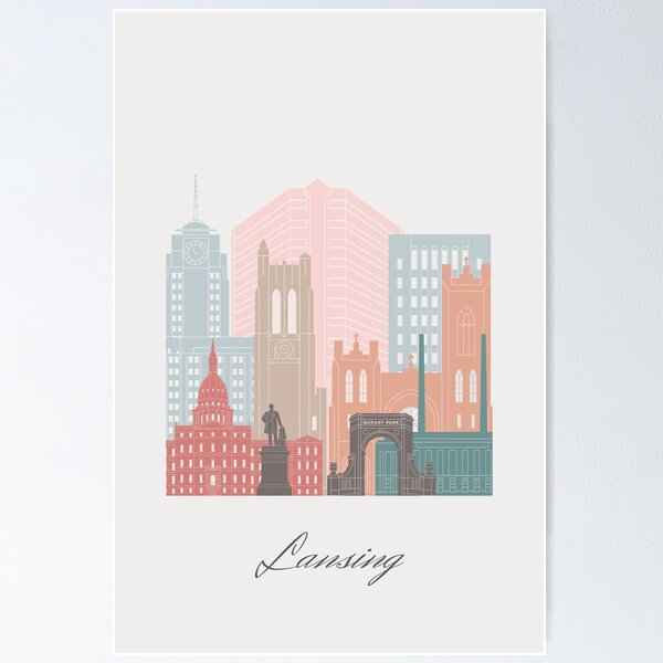 Item preview, Lansing, MI, Estados Unidos, horizonte de mapa - estilo 01 designed and sold by Filippo Usai.