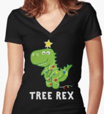 Funny Christmas Dinosaur Tree Rex Women's Fitted V-Neck T-Shirt