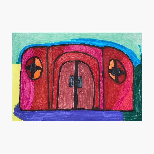 Item preview, Red House with Blue Sky and Violet, Sand and Green designed and sold by PodmenikArt.