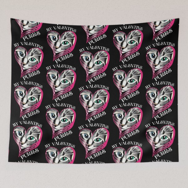 Item preview, Valentine's Day Black and Gray Cat Lovers My Valentine Purrs in white Design for Cat Lover Collections designed and sold by tranquilbeach.