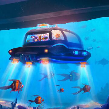 Underwater Adventure - A Car Moving Underwater Surrounded by Small