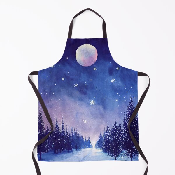 Item preview, Winter landscape with pink moon - watercolor designed and sold by Red Witch Art.