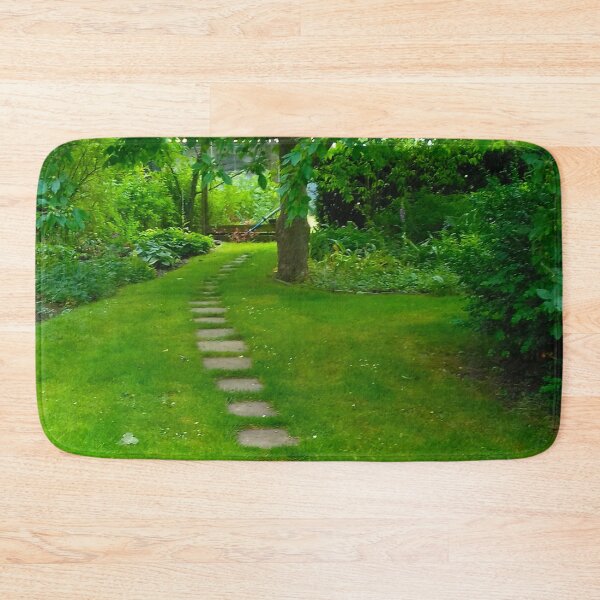 Item preview, Paving stones set in green lawn leading to the end of the garden. designed and sold by claireseyeview.