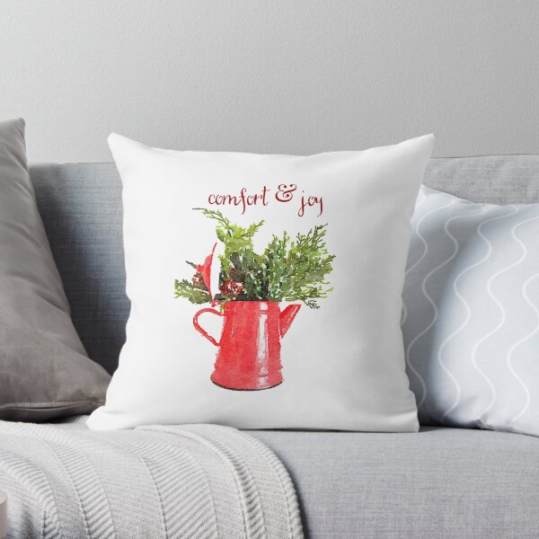 Comfort & Joy Christmas Red Enamelware Pitcher Throw Pillow