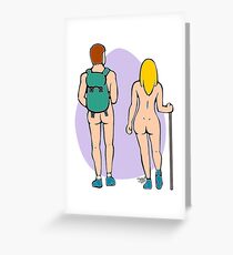 Tarjeta de felicitación Pareja desnuda de senderismo