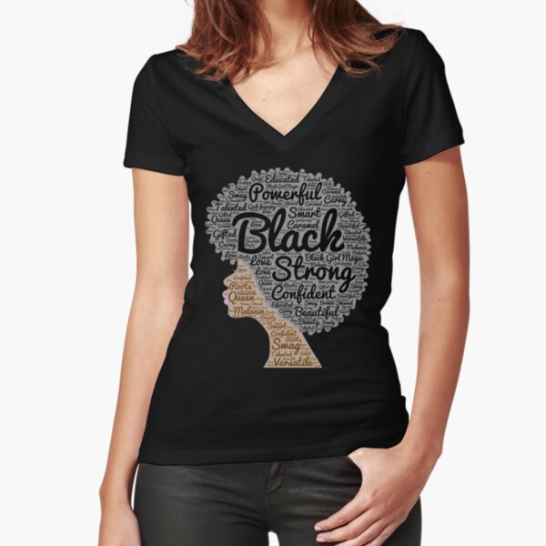 Black Woman Natural Hair Words In Afro Fitted V-Neck T-Shirt
