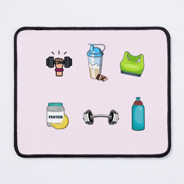 Gym Essentials Protein, Shaker, Bra, Kettlebell, Dumbbell, Water bottle  Sticker for Sale by Kaito Designs