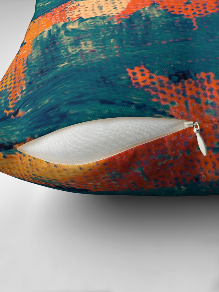 Thumbnail 2 of 4, Pillow, Teal and orange abstract art painting design designed and sold by Basmaclinial.