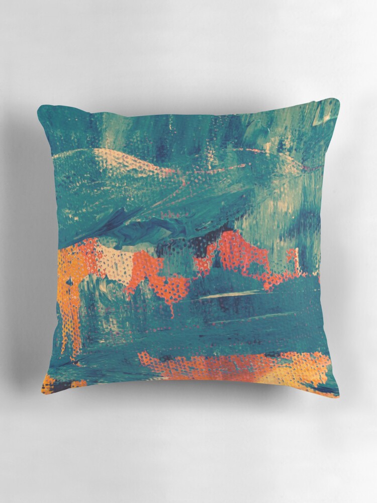 Thumbnail 3 of 4, Pillow, Teal and orange abstract art painting design designed and sold by Basmaclinial.
