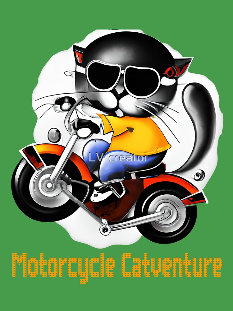 Motorcycle Catventure - Funny Cat on a Blue Motorcycle Kids T-Shirt by LV-creator