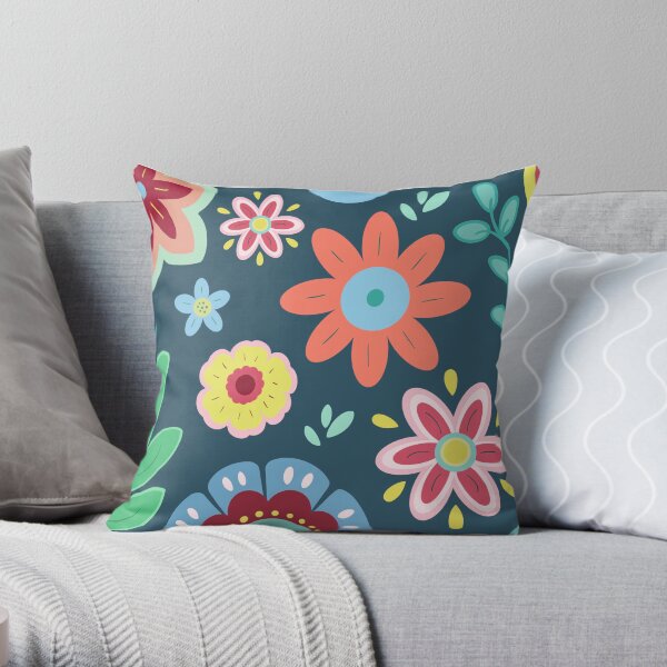 Happy Flowers at Night Throw Pillow