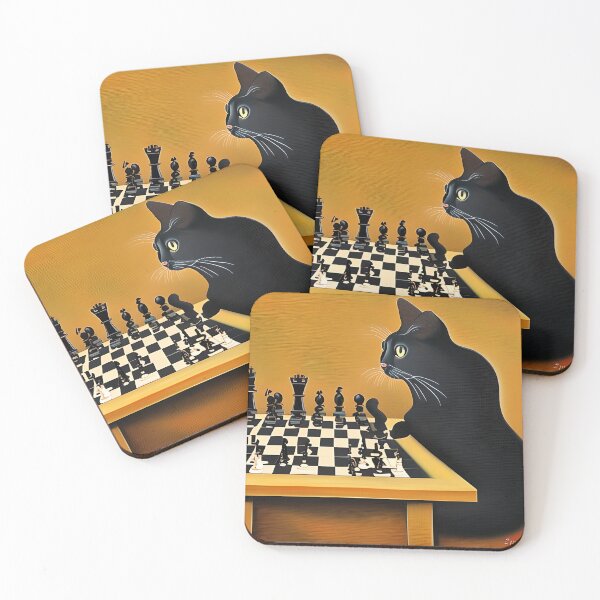 Item preview, Black Cat Plays Chess Surreal Art designed and sold by DigitalMandy.