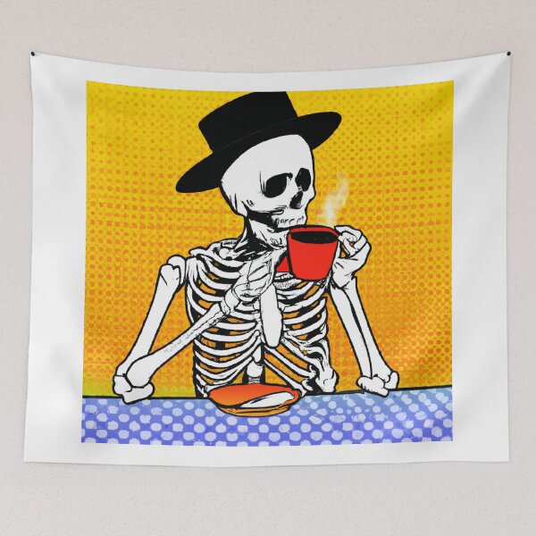 Item preview, SKELETON DRINKING COFFEE designed and sold by SpongyDesings.