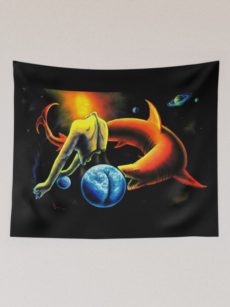 Trippy Cool Psychedelic Surreal Neon Space Shark  Tapestry for Sale by  Vincent Monaco