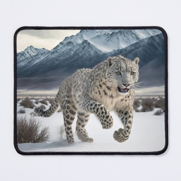 Artikelvorschau, Tierfotografie eines Schneeleoparden, der im Schnee läuft entworfen und verkauft von RK - Shop.