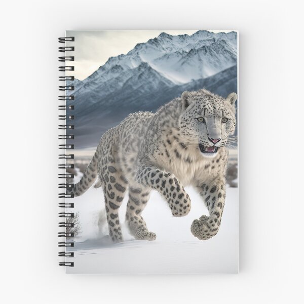 Artikelvorschau, Tierfotografie eines Schneeleoparden, der im Schnee läuft entworfen und verkauft von RK - Shop.