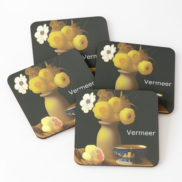 Item preview, Vermeer style still life with vase and flowers. Rich brown, pale orange, and white colors. Calm serenity wall art, prints, on canvas, or posters for living room, bedroom, or kitchen decor.   designed and sold by JoelsCorner.