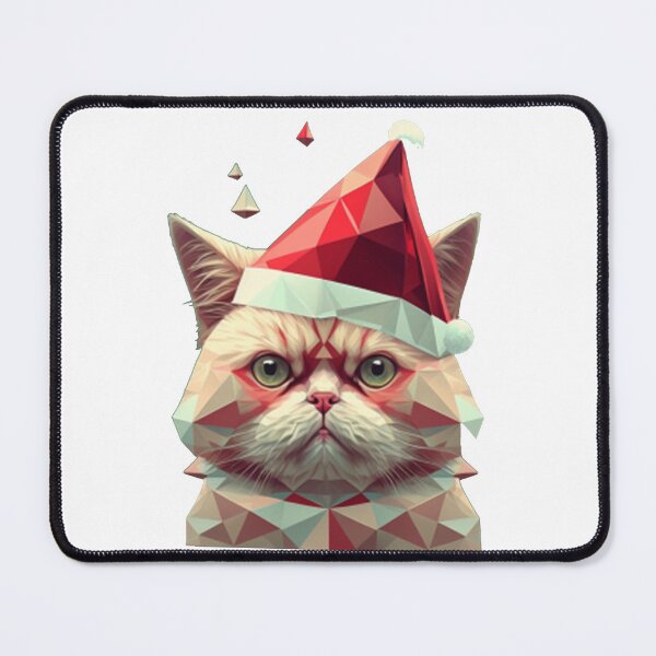 Item preview, CAT WEARING SANTA HAT, NATURE ANIMAL POLYGONE ART HEADCAT Santa for Christmas. designed and sold by Suzan⭐⭐⭐⭐⭐ (1548).