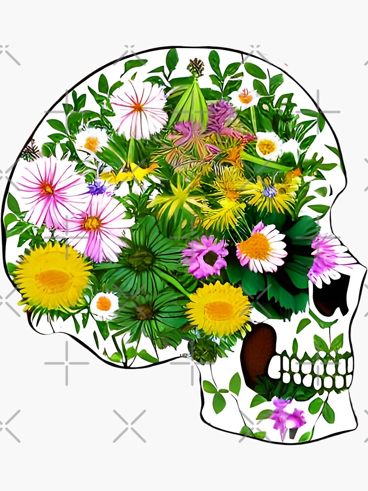 "Flowers growing out of skull" Sticker for Sale by gramizzia Redbubble