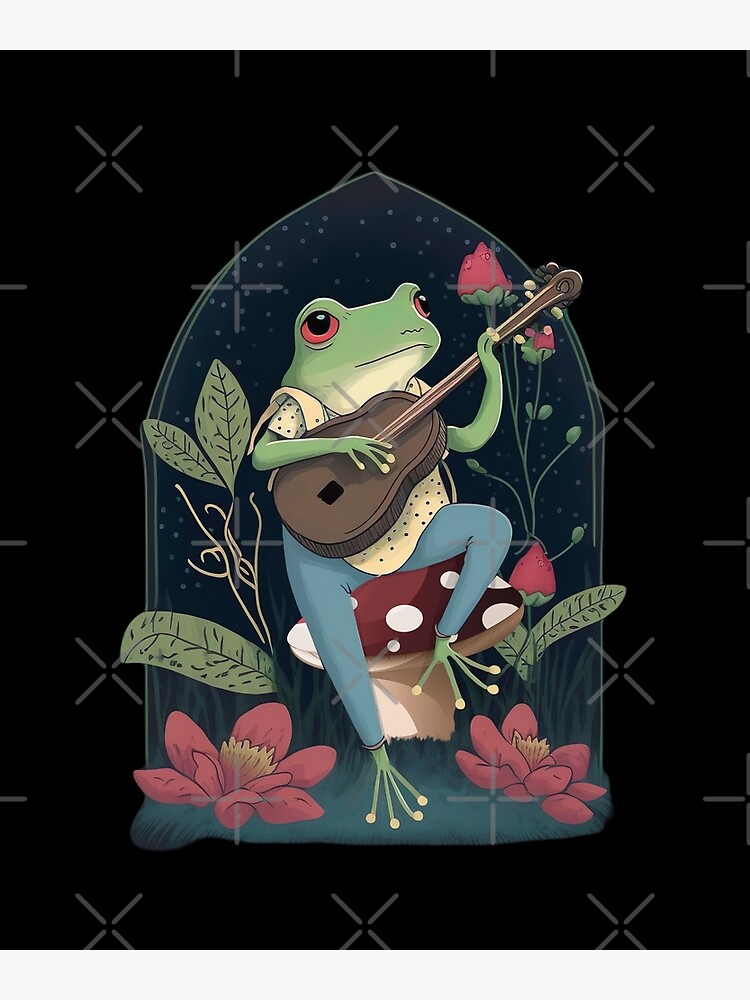 Cottagecore Aesthetic Frog Playing Banjo On Mushroom Premium Matte ...