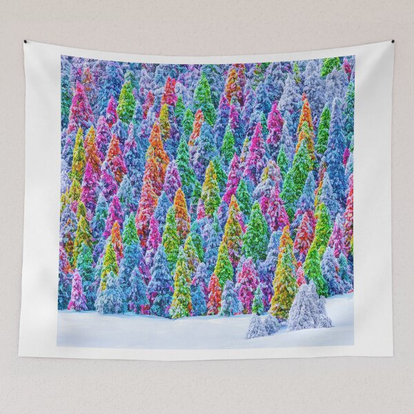Item preview, multi coloured snow covered trees designed and sold by David-Howells.