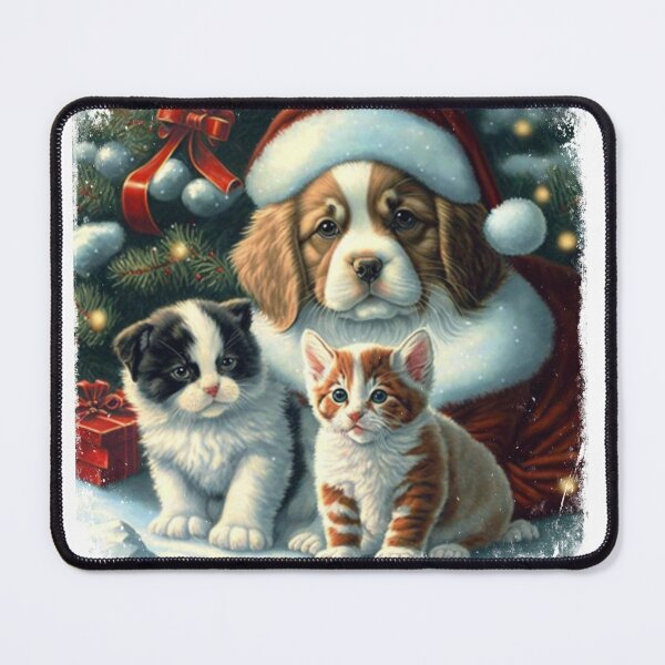 Item preview, Santa PuppyCat, Kitten and puppy in snow , Christmas three Cats and dogs . designed and sold by Suzan⭐⭐⭐⭐⭐ (1548).
