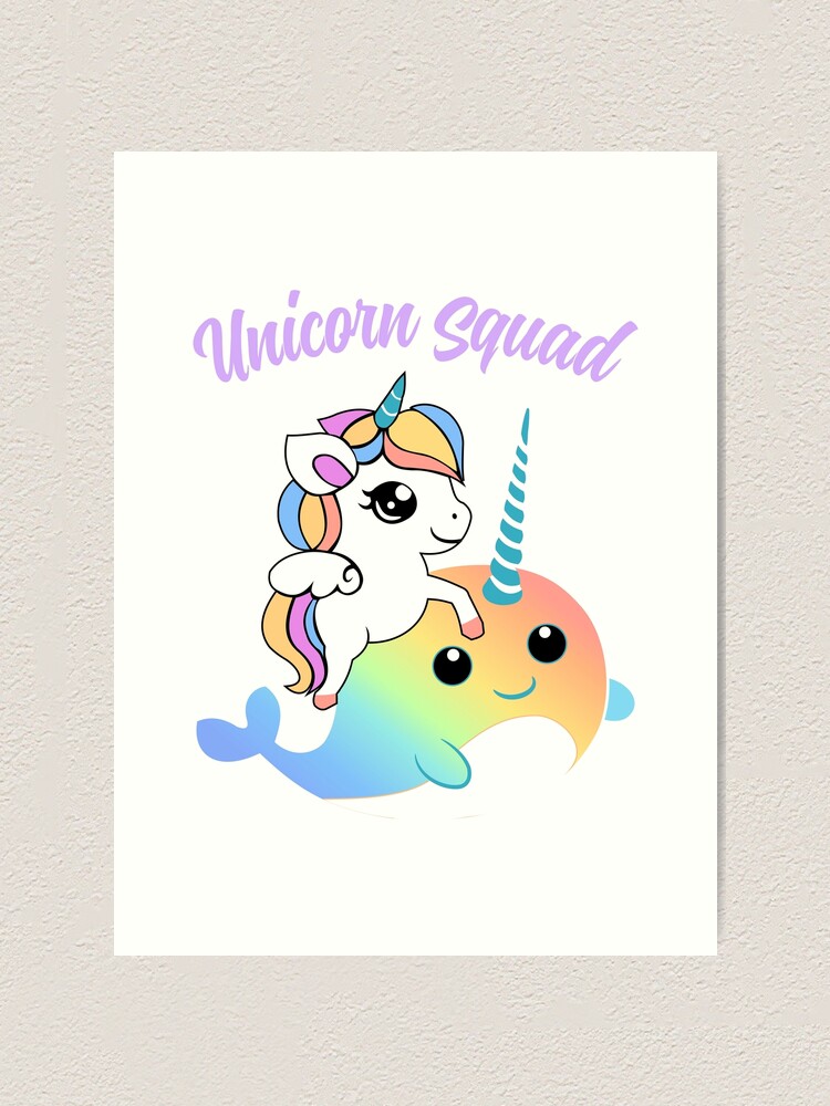 Unicorn Squad Unicorn Narwhal Buddies Art Print By Cutee Redbubble - narwhal roblox shirt