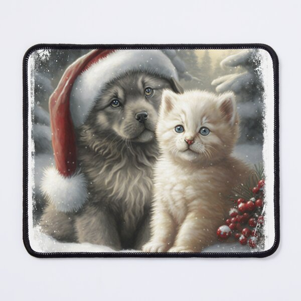 Item preview, Santa PuppyCat, Kitten and puppy in snow , Christmas three Cats and dogs . designed and sold by Suzan⭐⭐⭐⭐⭐ (1548).