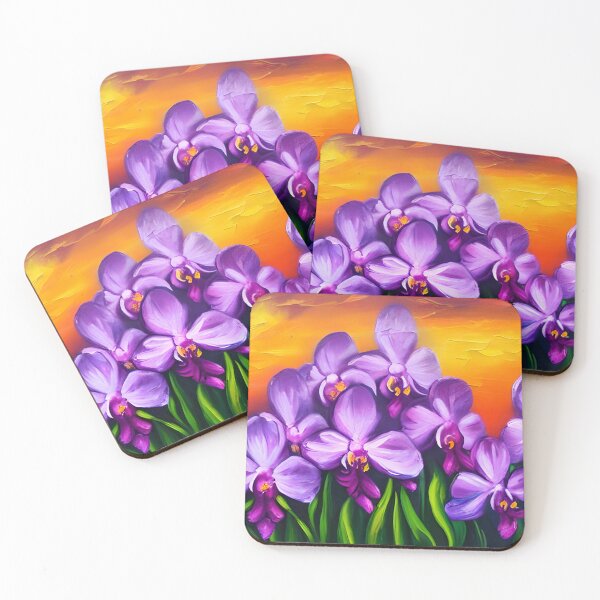 Artikelvorschau, Blumenkunst, abstrakte lila Orchideenblumen-Blumenkunst, Berg-Sonnenuntergang-Glühen-Kunst entworfen und verkauft von viewgraphics.