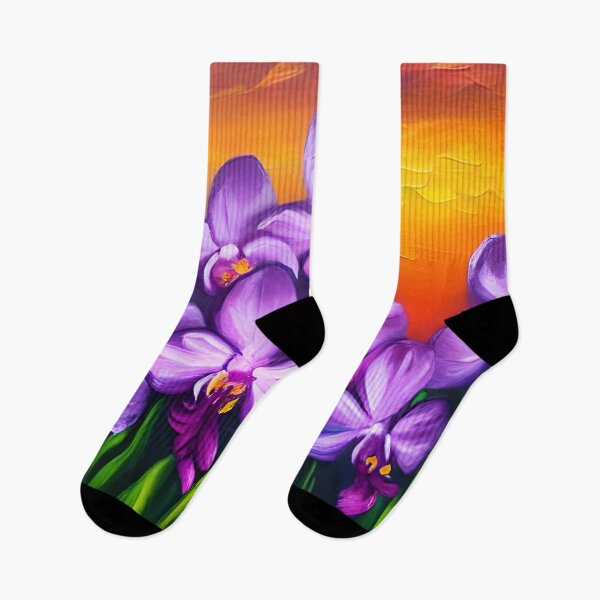 Artikelvorschau, Blumenkunst, abstrakte lila Orchideenblumen-Blumenkunst, Berg-Sonnenuntergang-Glühen-Kunst entworfen und verkauft von viewgraphics.
