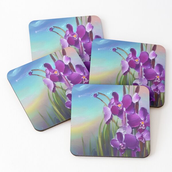 Artikelvorschau, Blumenkunst, abstrakte lila Orchideenblumen-Blumenkunst, Berg-Sonnenuntergang-Glühen-Kunst entworfen und verkauft von viewgraphics.