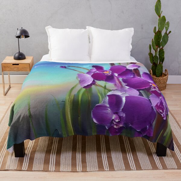 Artikelvorschau, Blumenkunst, abstrakte lila Orchideenblumen-Blumenkunst, Berg-Sonnenuntergang-Glühen-Kunst entworfen und verkauft von viewgraphics.