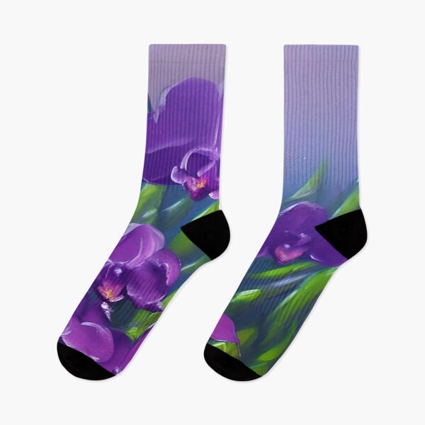 Artikelvorschau, Blumenkunst, abstrakte lila Orchideenblumen-Blumenkunst, Berg-Sonnenuntergang-Glühen-Kunst entworfen und verkauft von viewgraphics.