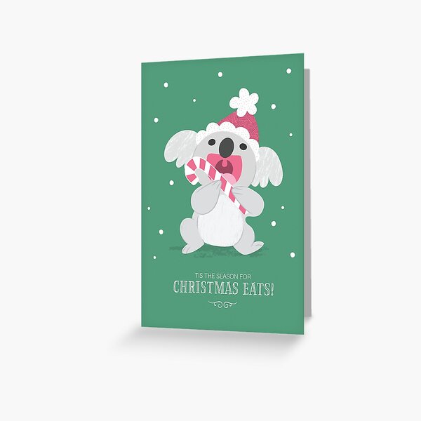 Christmas Koala Eating A Candy Cane Greeting Card