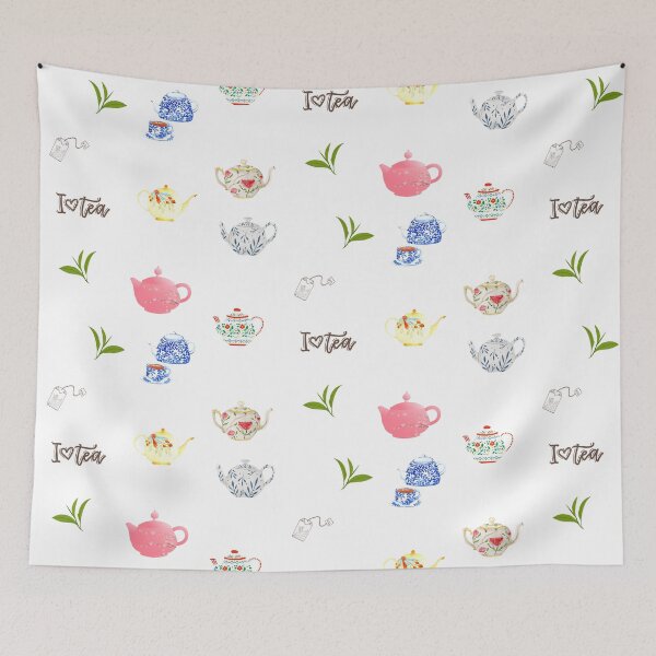 Item preview, Tea Lover Teapots and Green Tea Leaves designed and sold by silviaol.