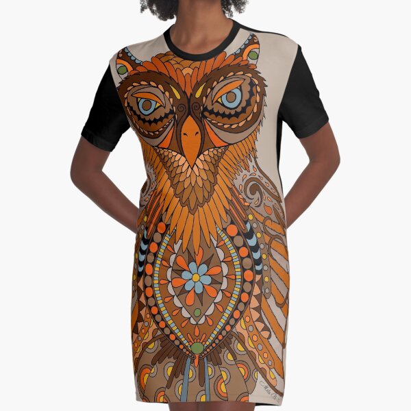 Owl - brown orange Graphic T-Shirt Dress