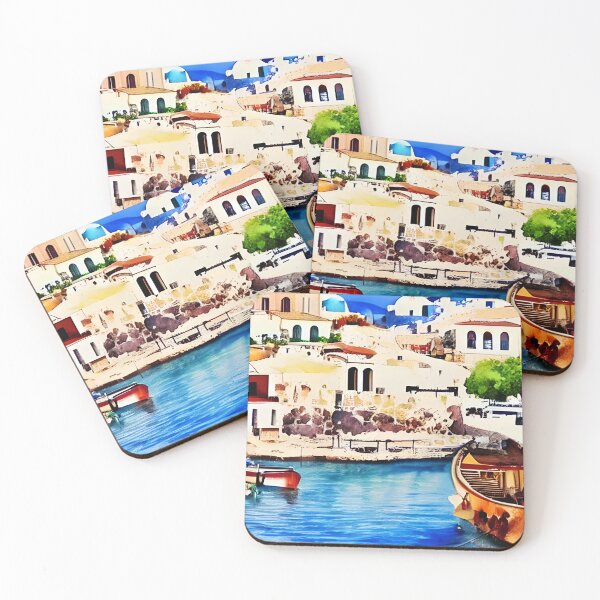 Item preview, Greece Art, Greece Watercolor, City Landscape Art designed and sold by viewgraphics.