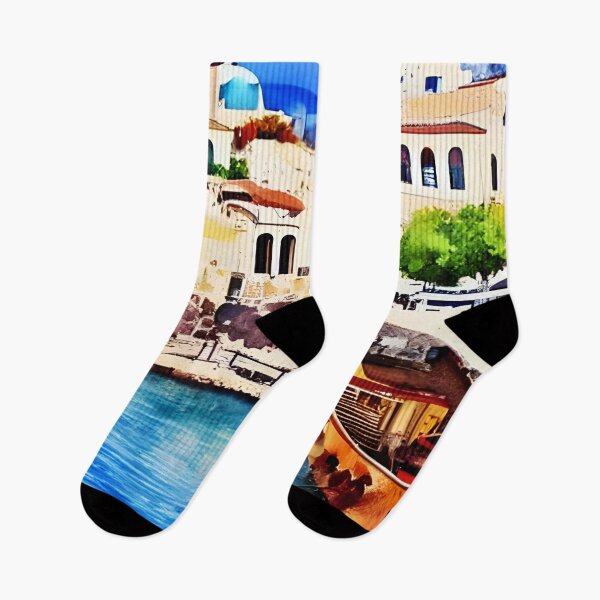 Item preview, Greece Art, Greece Watercolor, City Landscape Art designed and sold by viewgraphics.