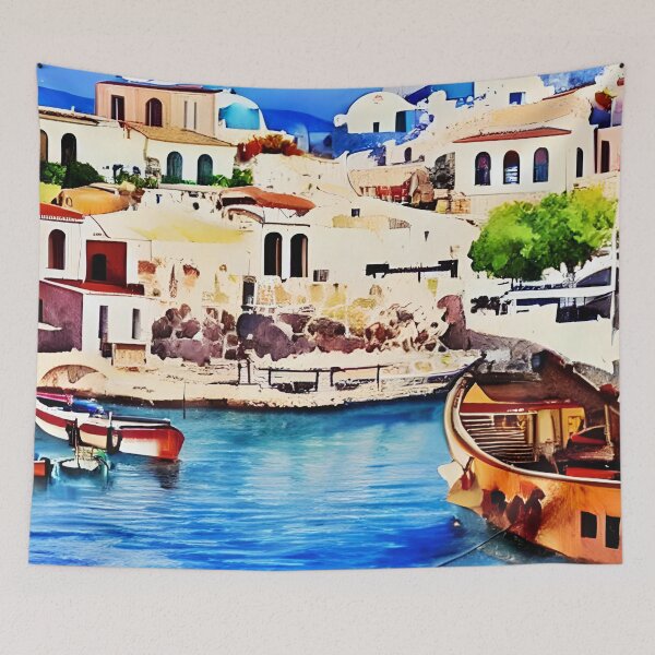 Item preview, Greece Art, Greece Watercolor, City Landscape Art designed and sold by viewgraphics.