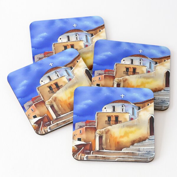 Item preview, Greece Art, Greece Watercolor, City Landscape Art designed and sold by viewgraphics.