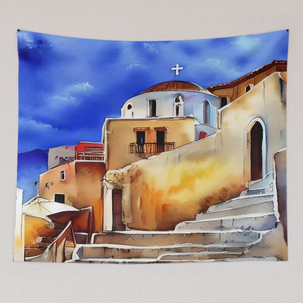 Item preview, Greece Art, Greece Watercolor, City Landscape Art designed and sold by viewgraphics.